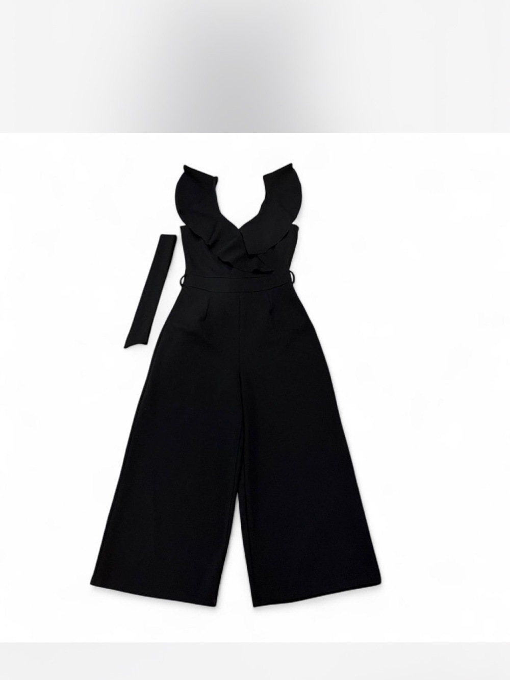 New Look Black Ruffle V-Neck Wide-Leg Jumpsuit with Belt